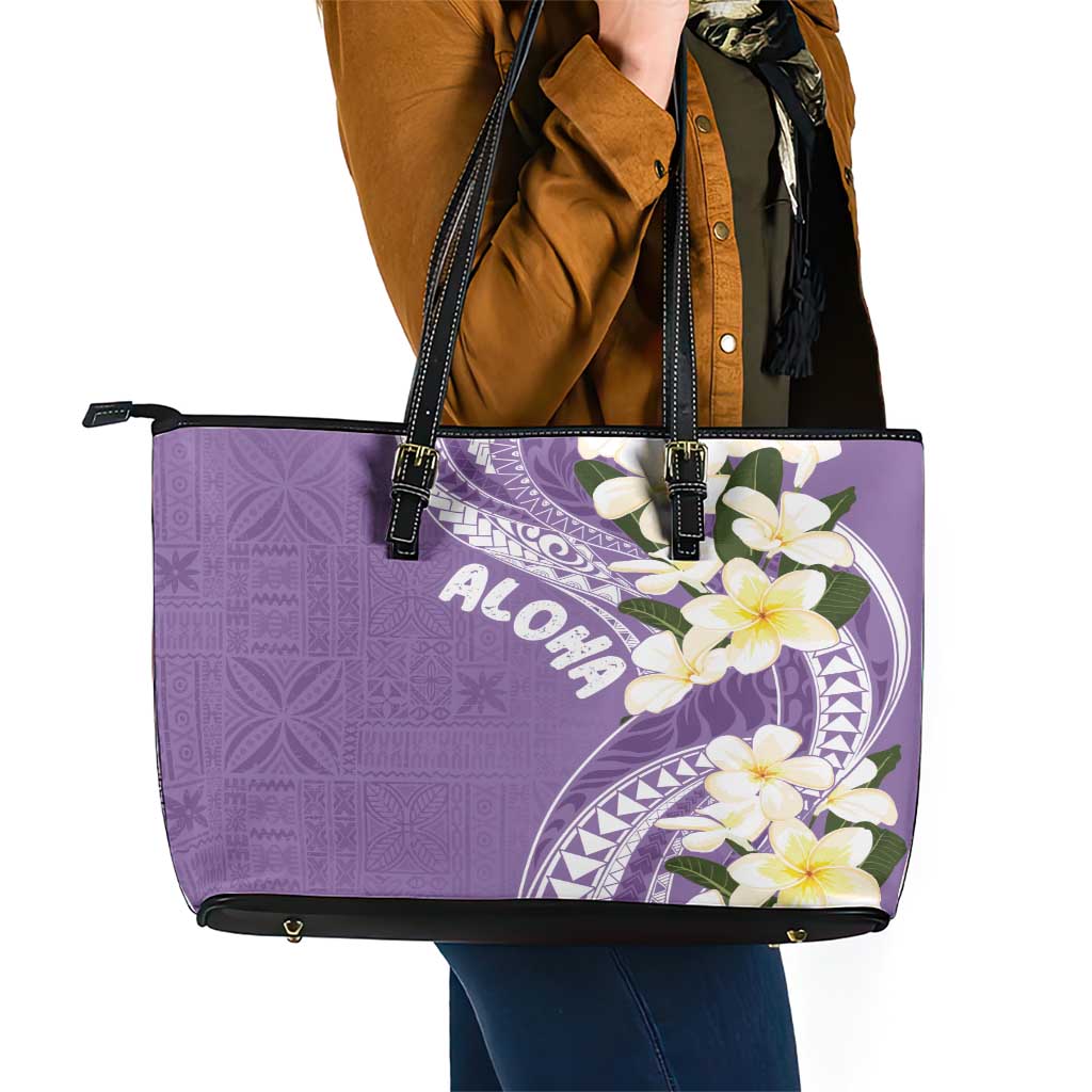 Aloha Hawaii Festive Leather Tote Bag Frangipani Lace Classic - Lavender