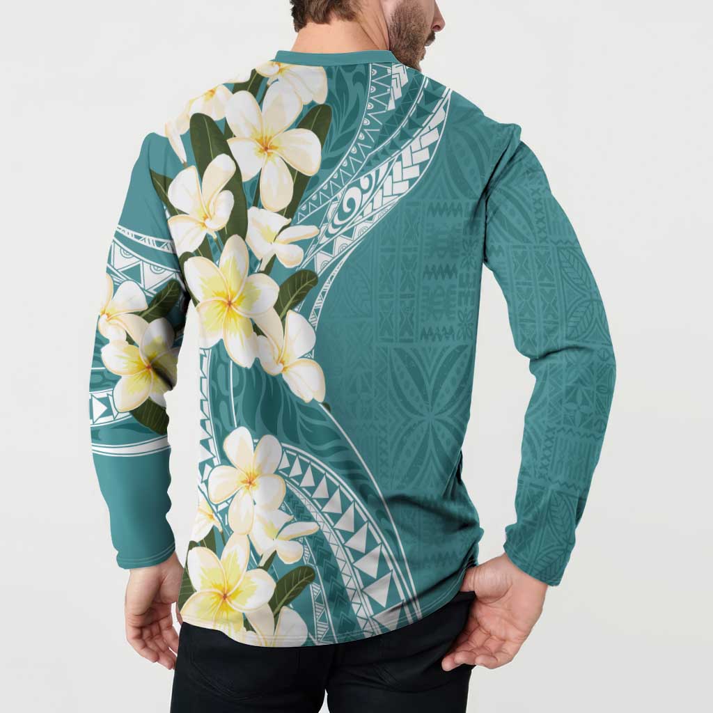 Aloha Hawaii Festive Button Sweatshirt Frangipani Lace Classic - Teal