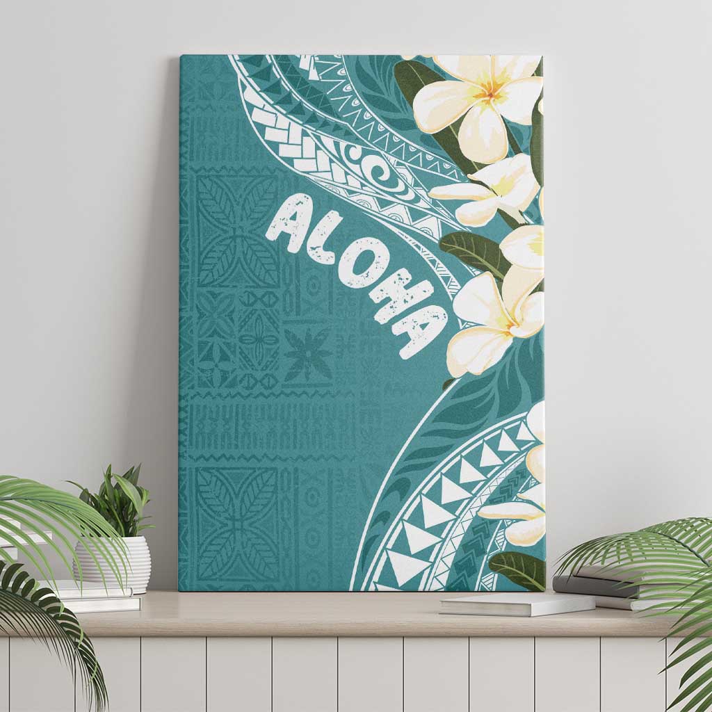 Aloha Hawaii Festive Canvas Wall Art Frangipani Lace Classic - Teal