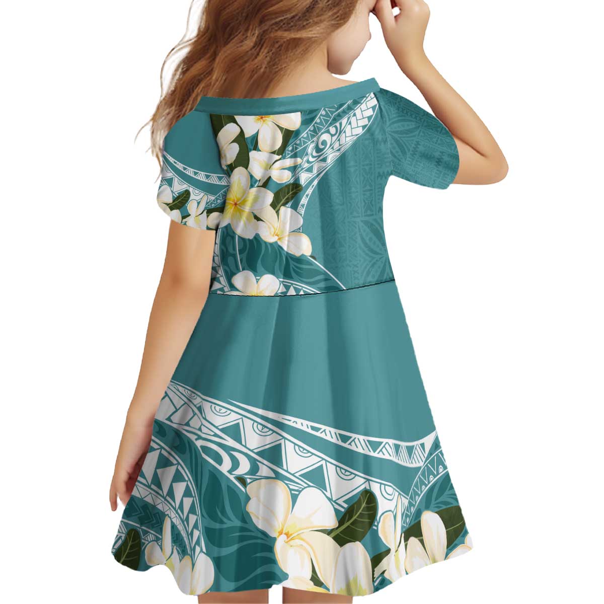Aloha Hawaii Festive Family Matching Off Shoulder Short Dress and Hawaiian Shirt Frangipani Lace Classic - Teal LT7 - Polynesian Pride