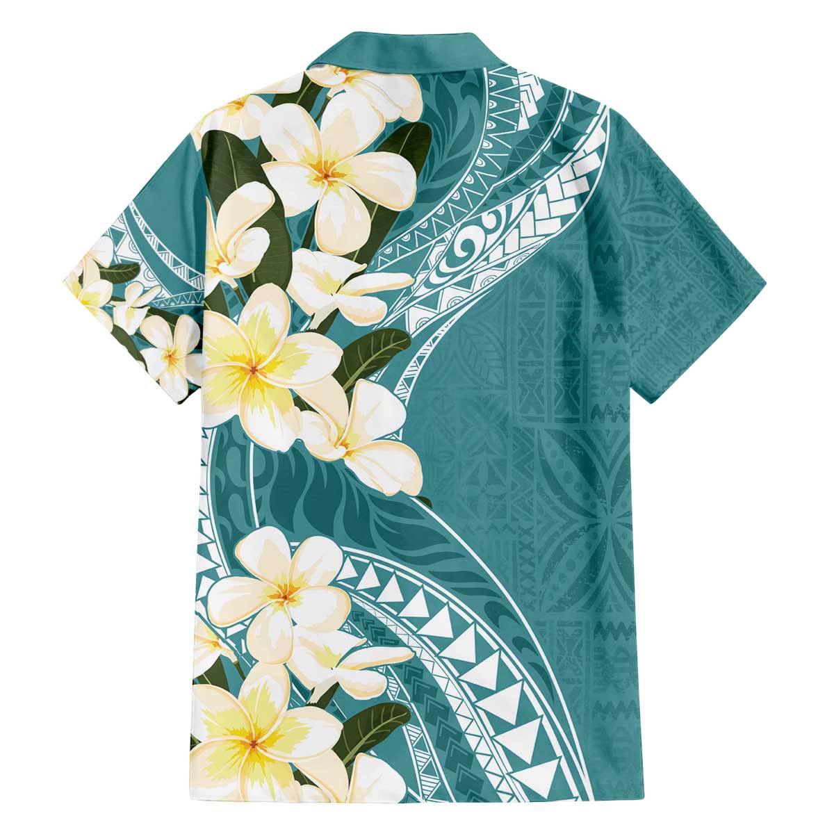 Aloha Hawaii Festive Family Matching Off Shoulder Short Dress and Hawaiian Shirt Frangipani Lace Classic - Teal LT7 - Polynesian Pride