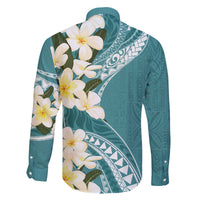 Aloha Hawaii Festive Family Matching Off Shoulder Short Dress and Hawaiian Shirt Frangipani Lace Classic - Teal LT7 - Polynesian Pride