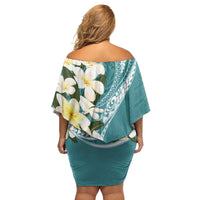 Aloha Hawaii Festive Family Matching Off Shoulder Short Dress and Hawaiian Shirt Frangipani Lace Classic - Teal LT7 - Polynesian Pride