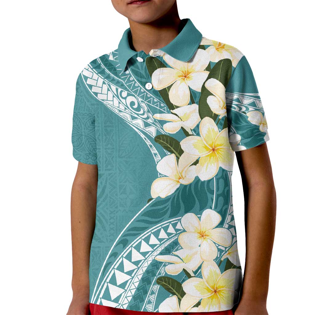 Aloha Hawaii Festive Kid Polo Shirt Frangipani Lace Classic - Teal LT7 Kid Teal - Polynesian Pride