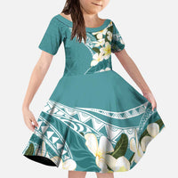 Aloha Hawaii Festive Kid Short Sleeve Dress Frangipani Lace Classic - Teal