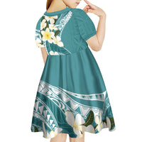 Aloha Hawaii Festive Kid Short Sleeve Dress Frangipani Lace Classic - Teal
