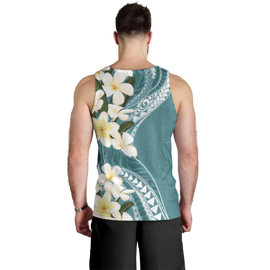 Aloha Hawaii Festive Men Tank Top Frangipani Lace Classic - Teal