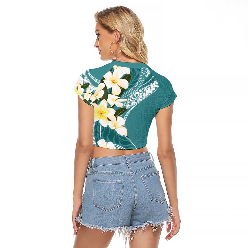 Aloha Hawaii Festive Raglan Cropped T Shirt Frangipani Lace Classic - Teal LT7 - Polynesian Pride