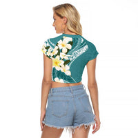 Aloha Hawaii Festive Raglan Cropped T Shirt Frangipani Lace Classic - Teal LT7 - Polynesian Pride