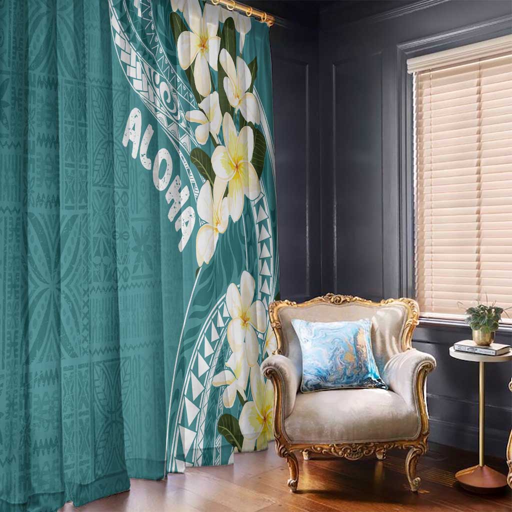 Aloha Hawaii Festive Window Curtain Frangipani Lace Classic - Teal