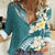 Aloha Hawaii Festive Women Casual Shirt Frangipani Lace Classic - Teal