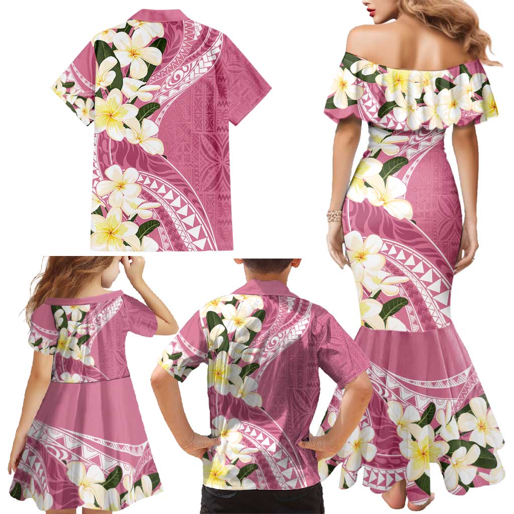 Aloha Hawaii Festive Family Matching Mermaid Dress and Hawaiian Shirt Frangipani Lace Classic - Rosy