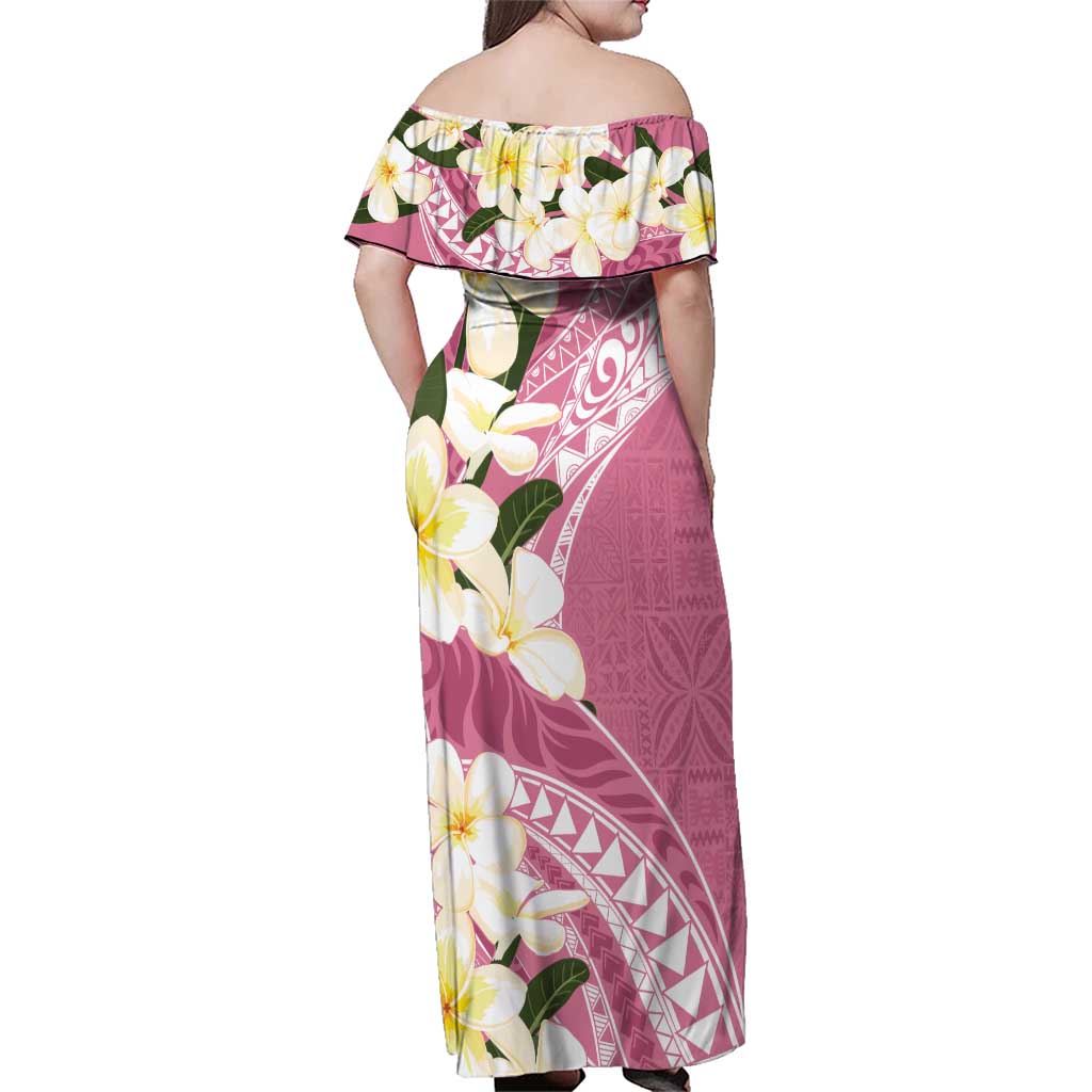 Aloha Hawaii Festive Family Matching Off Shoulder Maxi Dress and Hawaiian Shirt Frangipani Lace Classic - Rosy