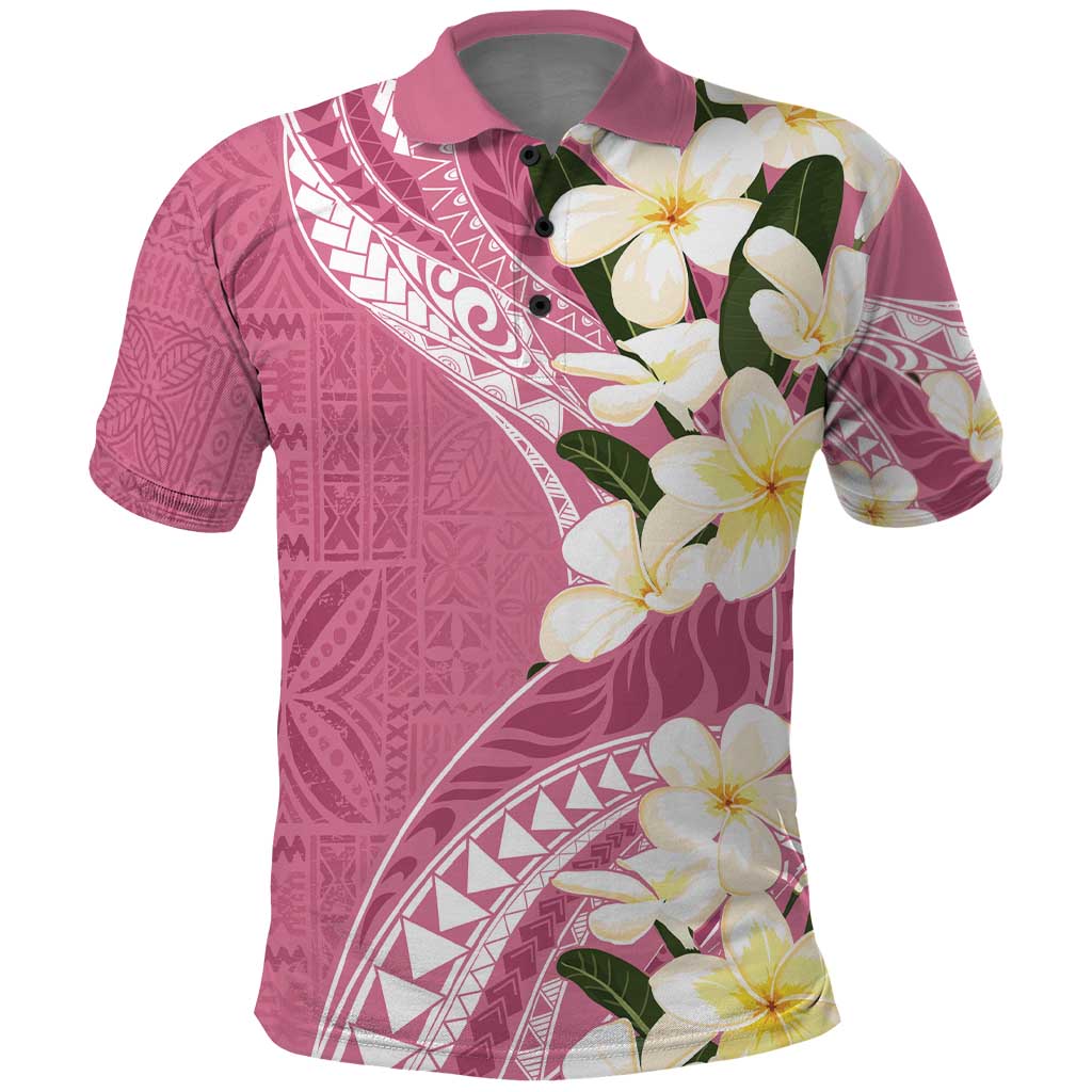 Aloha Hawaii Festive Polo Shirt Frangipani Lace Classic - Rosy LT7 Pink - Polynesian Pride