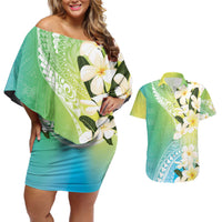 Aloha Hawaii Festive Couples Matching Off Shoulder Short Dress and Hawaiian Shirt Frangipani Lace Classic - Summer Vibes