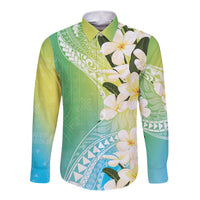 Aloha Hawaii Festive Long Sleeve Button Shirt Frangipani Lace Classic - Summer Vibes LT7 Unisex Blue Green - Polynesian Pride