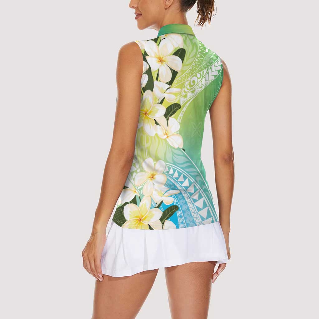 Aloha Hawaii Festive Women Sleeveless Polo Shirt Frangipani Lace Classic - Summer Vibes