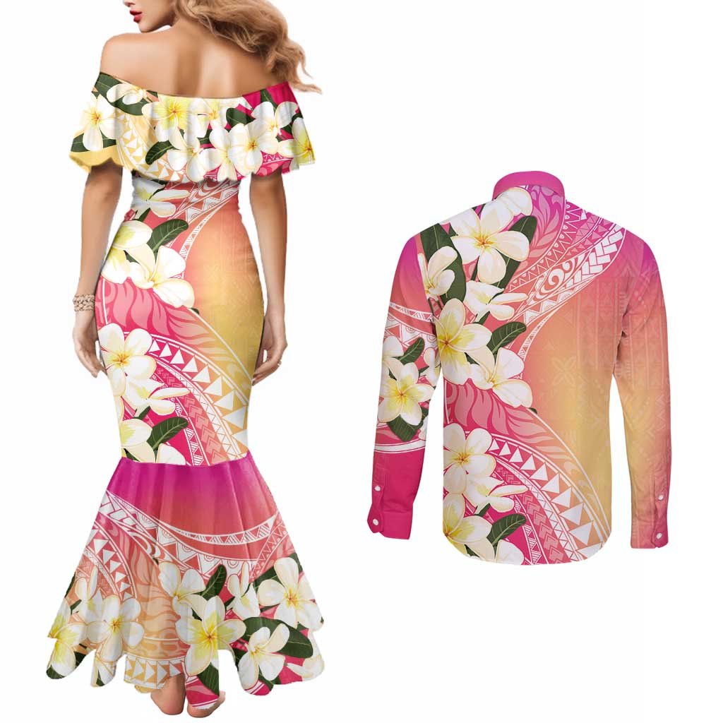 Aloha Hawaii Festive Couples Matching Mermaid Dress and Long Sleeve Button Shirt Frangipani Lace Classic - Spring Vibes LT7 - Polynesian Pride