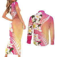 Aloha Hawaii Festive Couples Matching Short Sleeve Bodycon Dress and Long Sleeve Button Shirt Frangipani Lace Classic - Spring Vibes