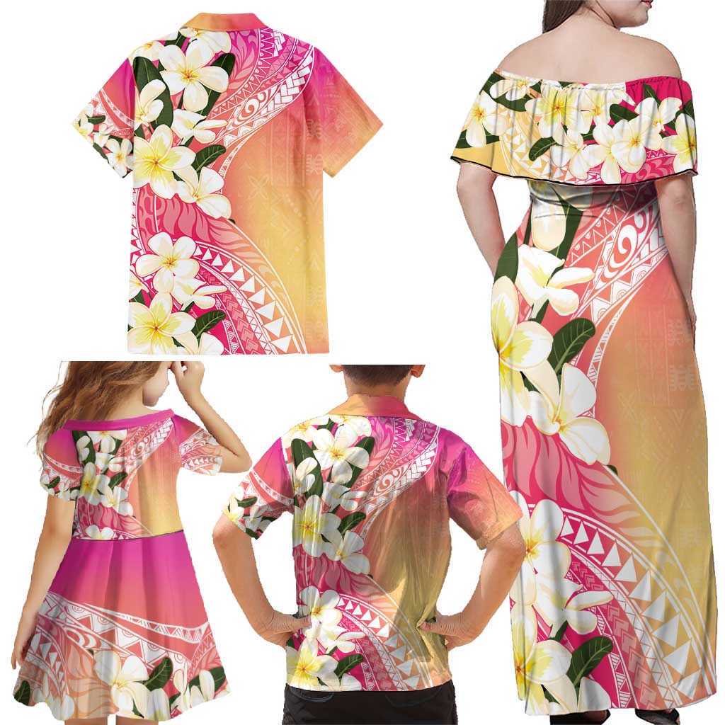 Aloha Hawaii Festive Family Matching Off Shoulder Maxi Dress and Hawaiian Shirt Frangipani Lace Classic - Spring Vibes