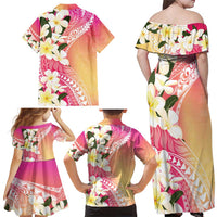 Aloha Hawaii Festive Family Matching Off Shoulder Maxi Dress and Hawaiian Shirt Frangipani Lace Classic - Spring Vibes