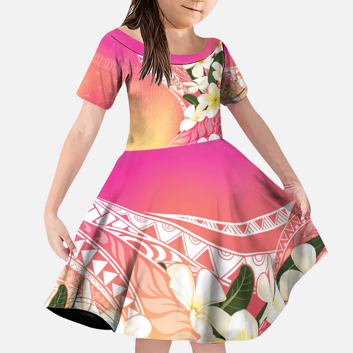 Aloha Hawaii Festive Kid Short Sleeve Dress Frangipani Lace Classic - Spring Vibes