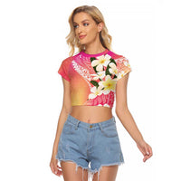 Aloha Hawaii Festive Raglan Cropped T Shirt Frangipani Lace Classic - Spring Vibes LT7 Female Colorful - Polynesian Pride