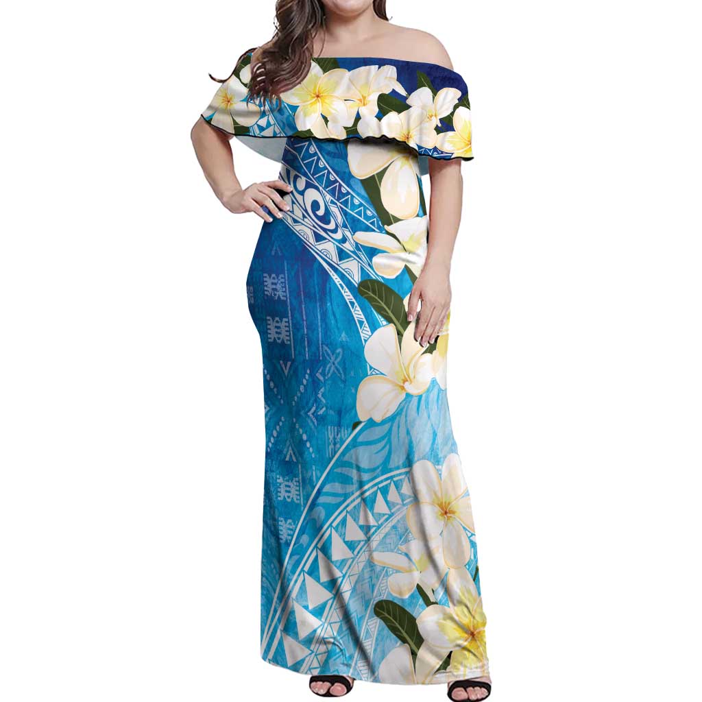 Aloha Hawaii Festive Off Shoulder Maxi Dress Frangipani Lace Classic - Oceanic