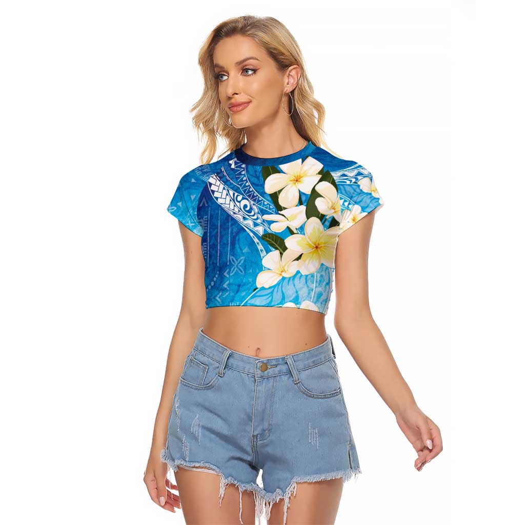 Aloha Hawaii Festive Raglan Cropped T Shirt Frangipani Lace Classic - Oceanic LT7 Female Navy - Polynesian Pride