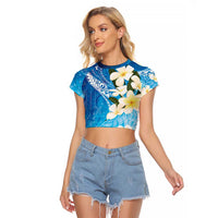 Aloha Hawaii Festive Raglan Cropped T Shirt Frangipani Lace Classic - Oceanic LT7 Female Navy - Polynesian Pride