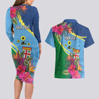 Personalized Malampa Fiji Day Together We Grow Couples Matching Long Sleeve Bodycon Dress and Hawaiian Shirt Special Tapa Mix - Polynesian Pride