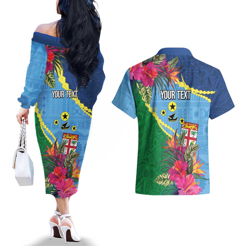 Personalized Malampa Fiji Day Together We Grow Couples Matching Off The Shoulder Long Sleeve Dress and Hawaiian Shirt Special Tapa Mix - Polynesian Pride