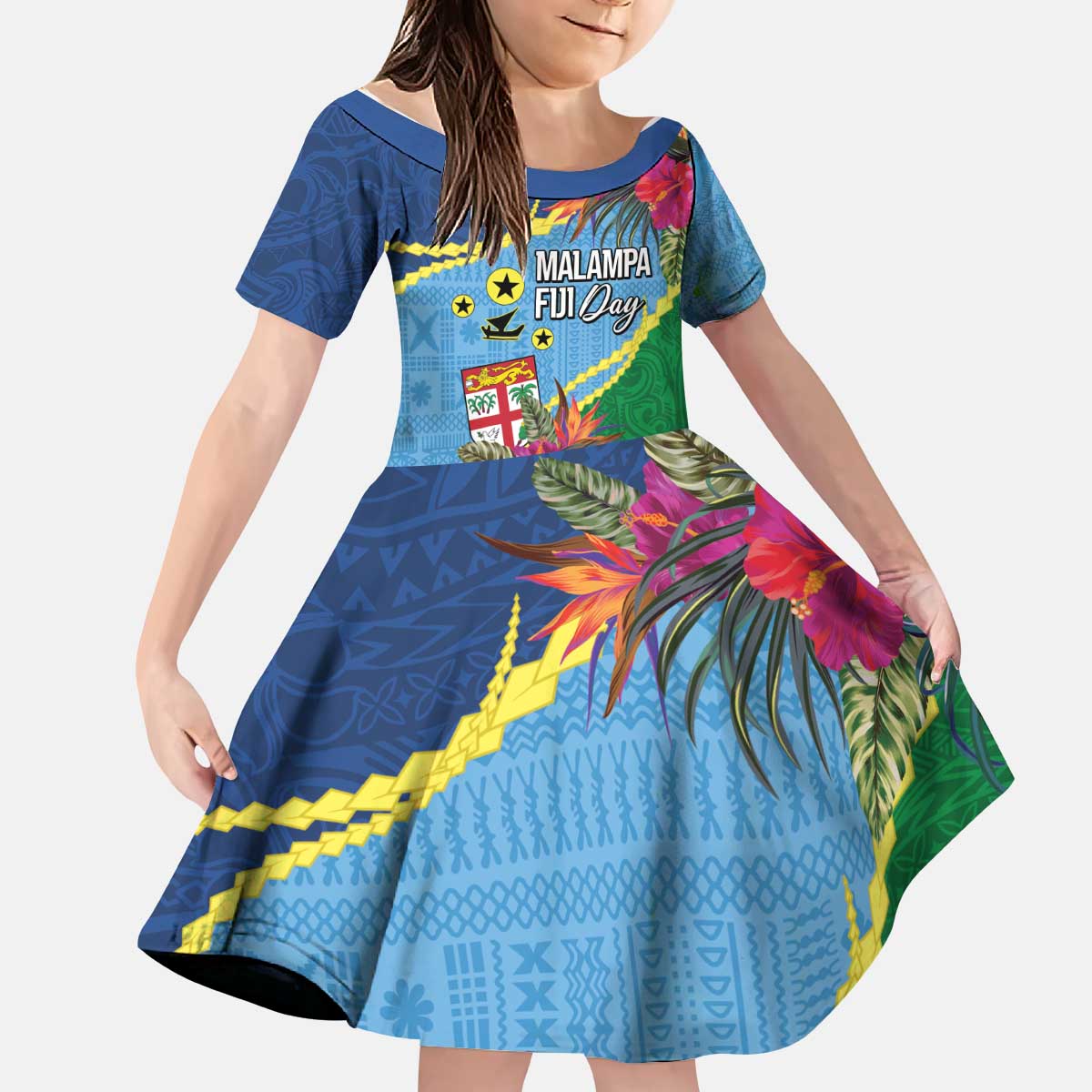 Personalized Malampa Fiji Day Together We Grow Kid Short Sleeve Dress Special Tapa Mix - Polynesian Pride