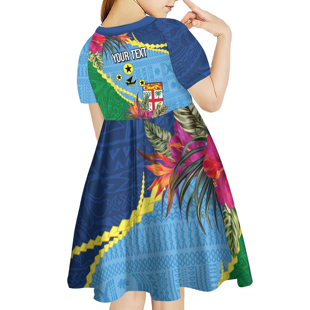 Personalized Malampa Fiji Day Together We Grow Kid Short Sleeve Dress Special Tapa Mix - Polynesian Pride