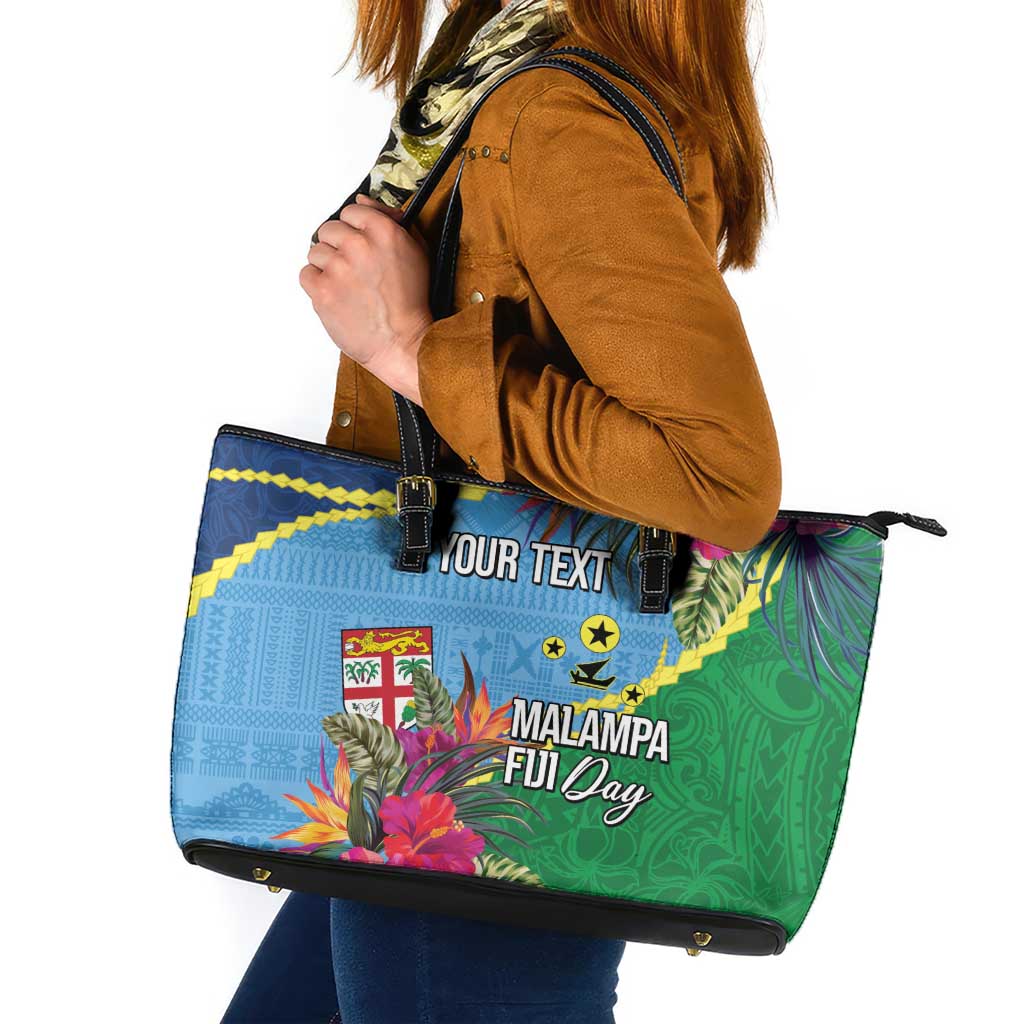 Personalized Malampa Fiji Day Together We Grow Leather Tote Bag Special Tapa Mix - Polynesian Pride