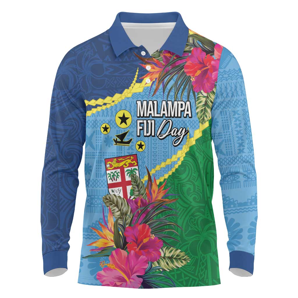 Personalized Malampa Fiji Day Together We Grow Long Sleeve Polo Shirt Special Tapa Mix - Polynesian Pride