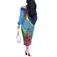 Personalized Malampa Fiji Day Together We Grow Off The Shoulder Long Sleeve Dress Special Tapa Mix - Polynesian Pride