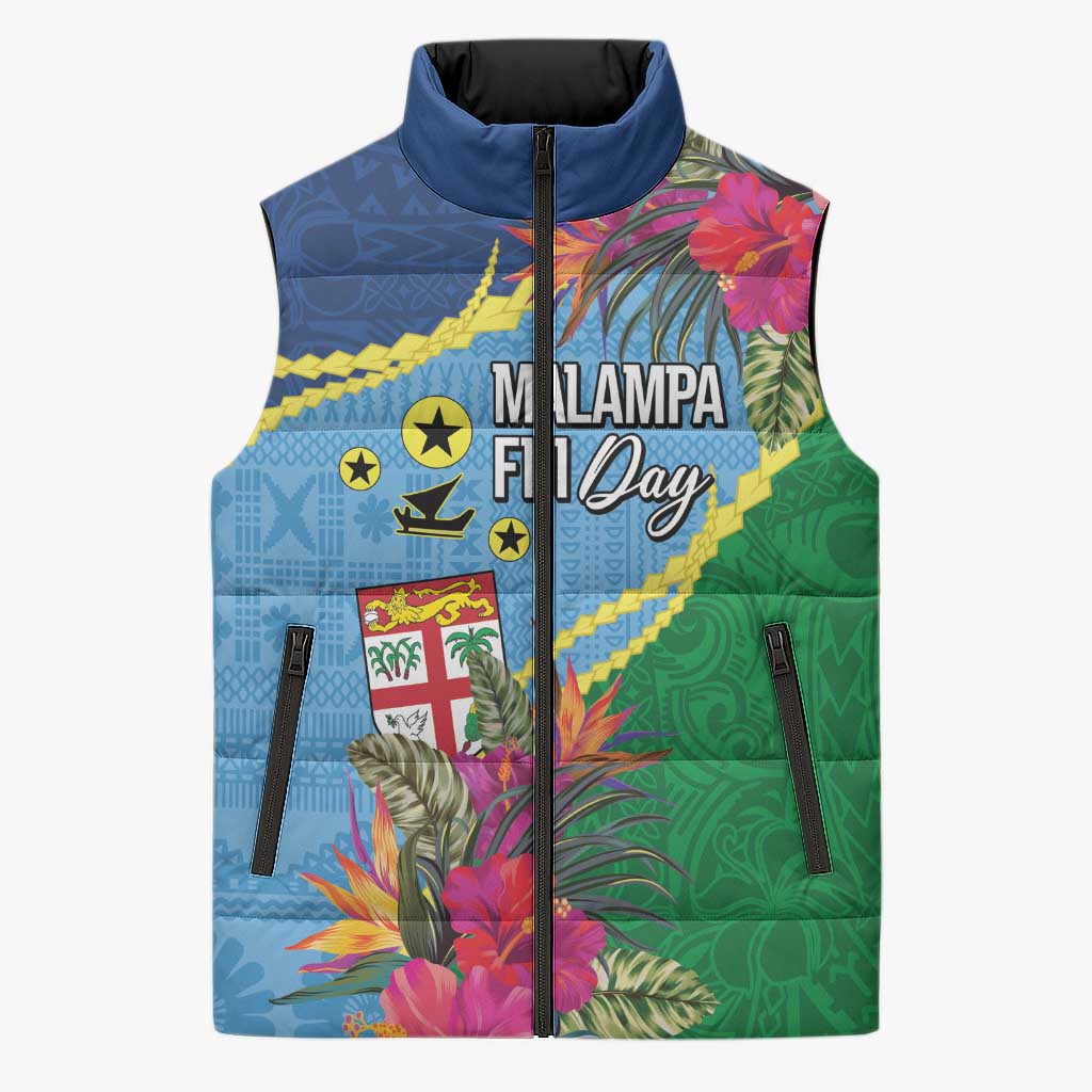 Personalized Malampa Fiji Day Together We Grow Sleeveless Puffer Jacket Special Tapa Mix - Polynesian Pride