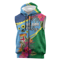 Personalized Malampa Fiji Day Together We Grow Sleeveless Zip Hoodie Special Tapa Mix - Polynesian Pride