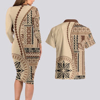 Samoa Siapo Motif Couples Matching Long Sleeve Bodycon Dress and Hawaiian Shirt Classic Style LT7
