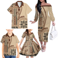 Samoa Siapo Motif Family Matching Off Shoulder Long Sleeve Dress and Hawaiian Shirt Classic Style LT7 - Polynesian Pride
