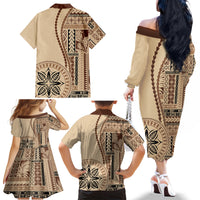 Samoa Siapo Motif Family Matching Off Shoulder Long Sleeve Dress and Hawaiian Shirt Classic Style LT7 - Polynesian Pride