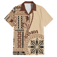 Samoa Siapo Motif Family Matching Off Shoulder Long Sleeve Dress and Hawaiian Shirt Classic Style LT7 Dad's Shirt - Short Sleeve Beige - Polynesian Pride