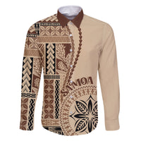 Samoa Siapo Motif Family Matching Off Shoulder Long Sleeve Dress and Hawaiian Shirt Classic Style LT7 Dad's Shirt - Long Sleeve Beige - Polynesian Pride