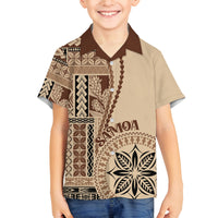 Samoa Siapo Motif Family Matching Off Shoulder Long Sleeve Dress and Hawaiian Shirt Classic Style LT7 Son's Shirt Beige - Polynesian Pride
