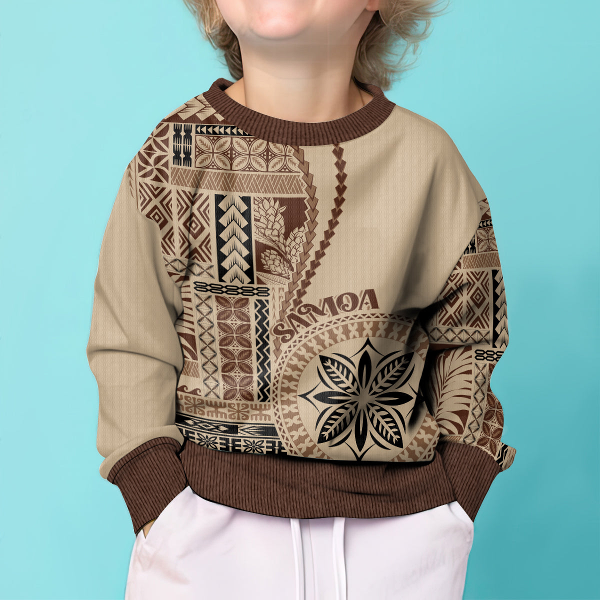 Samoa Siapo Motif Kid Ugly Christmas Sweater Classic Style LT7 - Polynesian Pride
