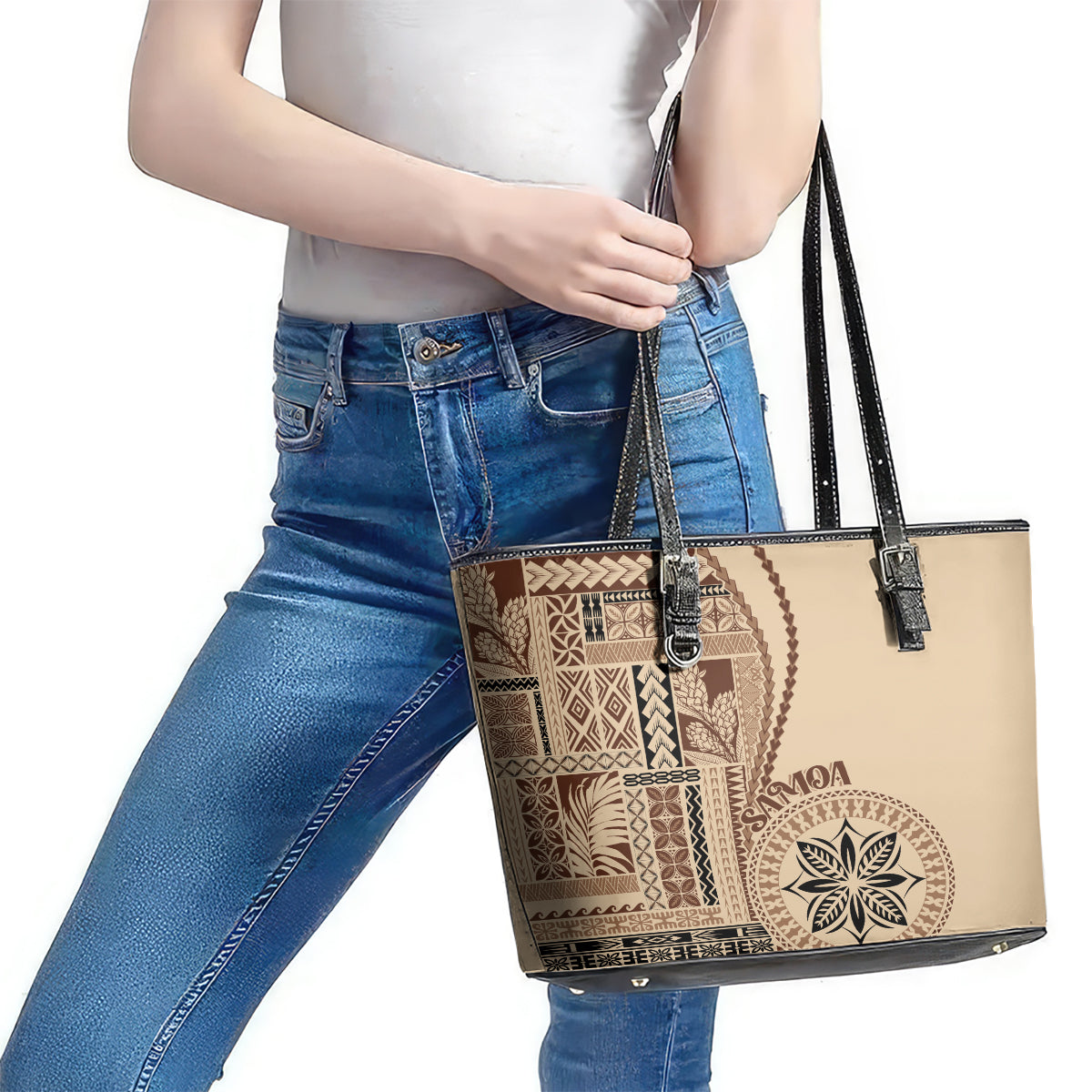 Samoa Siapo Motif Leather Tote Bag Classic Style LT7 - Polynesian Pride