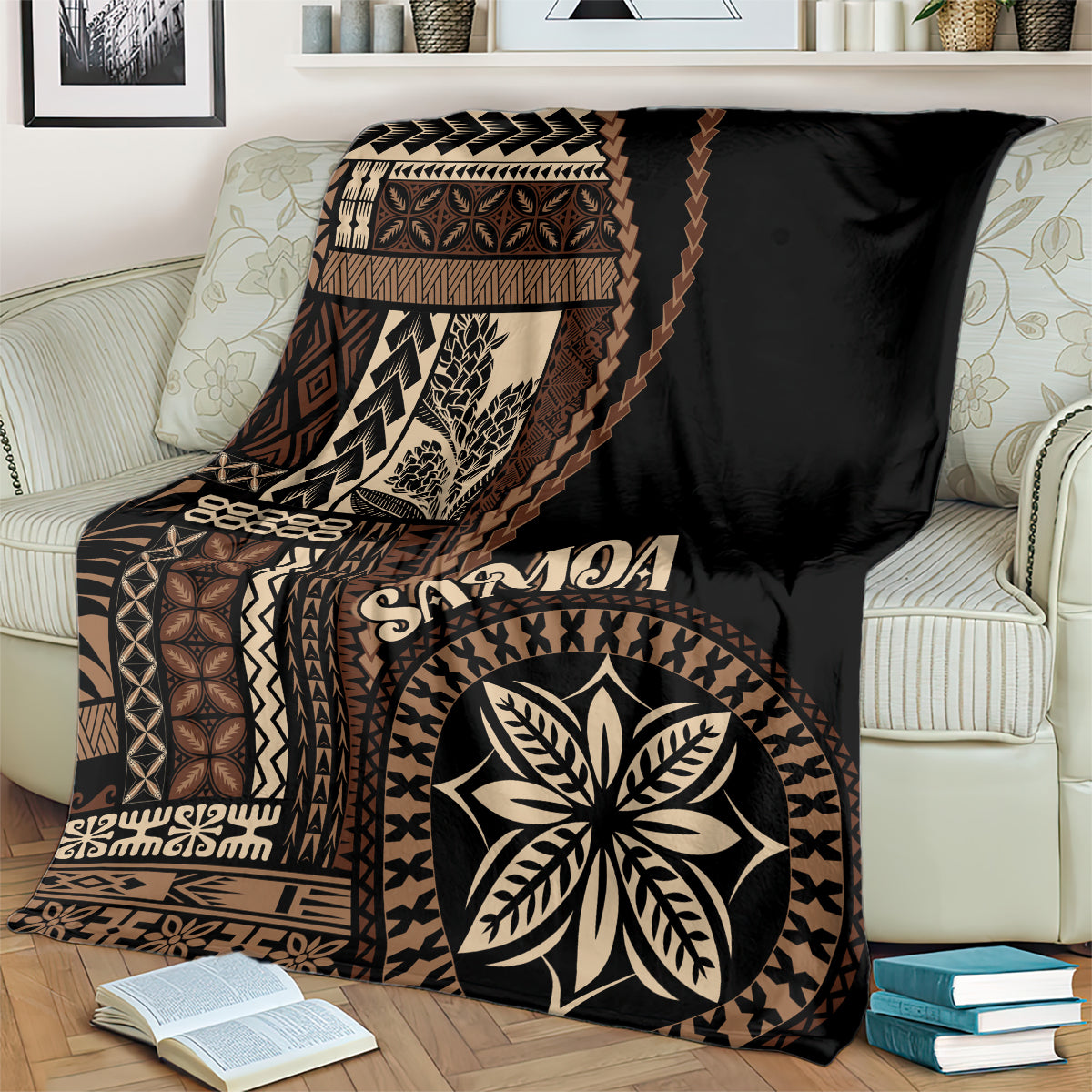 Samoa Siapo Motif Blanket Classic Style - Black Ver LT7 - Polynesian Pride