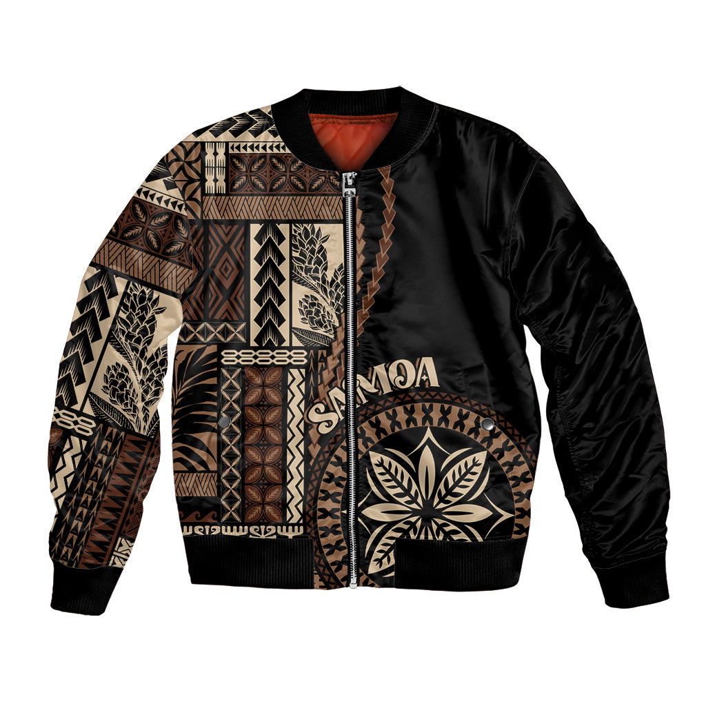 Samoa Siapo Motif Bomber Jacket Classic Style - Black Ver LT7 Unisex Black - Polynesian Pride