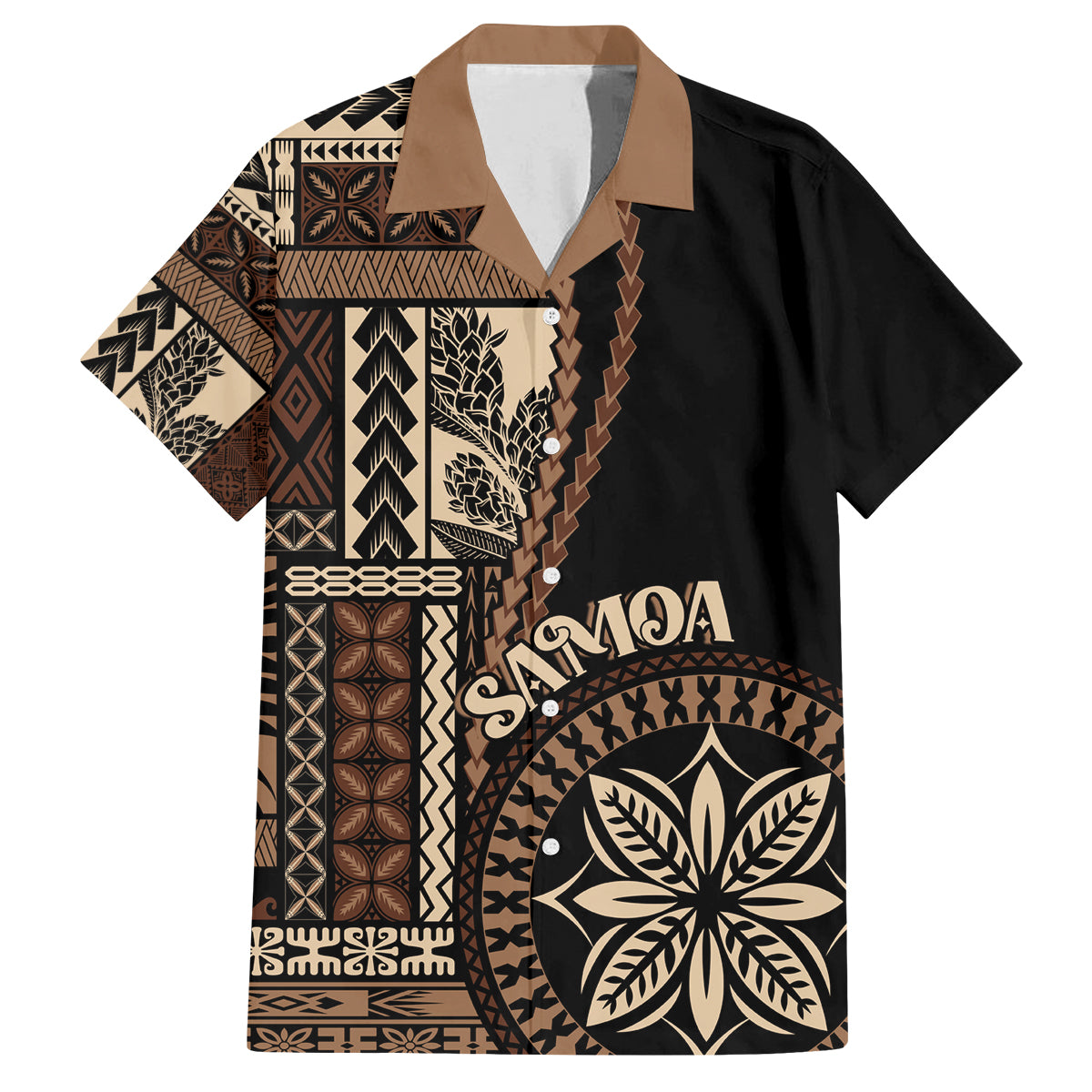 Samoa Siapo Motif Family Matching Long Sleeve Bodycon Dress and Hawaiian Shirt Classic Style - Black Ver LT7 Dad's Shirt - Short Sleeve Black - Polynesian Pride